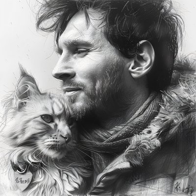 Messi futbolcusu ile kedi, Modern duvar dekoru | talep üzerine baskı by F. Abderrahim
