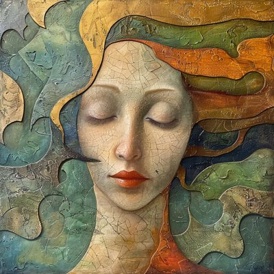 Bir Kadının Canlı Soyut Portresi, Renkli Akışkan Stil, online özel kanvas baskılar by F. Abderrahim