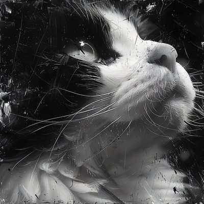 Yakınlaştırılmış Siyah Beyaz Minimalist Kedi Yüzü Çizimi, duvar dekor baskıları by F. Abderrahim