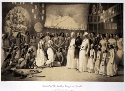 Louis Henri de Rudder (1807-81) pub tarafından oyulmuş 'Hindistan'da Yolculuk'tan Kalküta'daki Tanrıça Dourga Festivali. Londrada by A. (after) Soltykoff