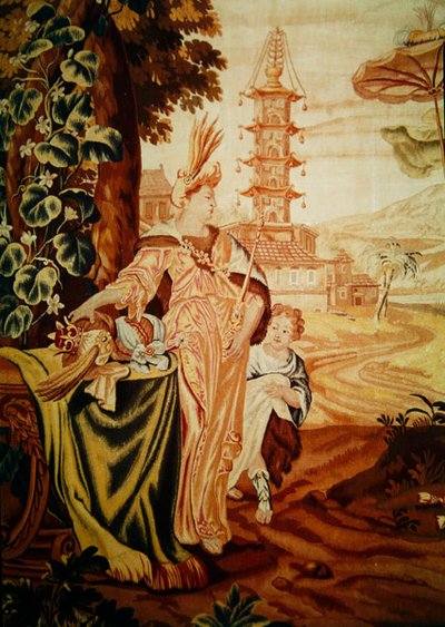 Asya, dünyanın dört bir köşesinden bir goblen, soldaki figürlerin detayı, pagodanın önünde (detay 194760) by A. Baertams