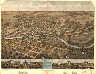 Güney Bend, Indiana 1866. by A.; Chicago Lithographing Co. Ruger