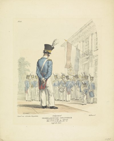 Tam Üniforma Müzisyen Tam elbiseli müzisyen, 1820-1825 Büyük üniformalı Nederlandsche Infanterie Musikant (nesnedeki başlık) Hollanda Krallığı