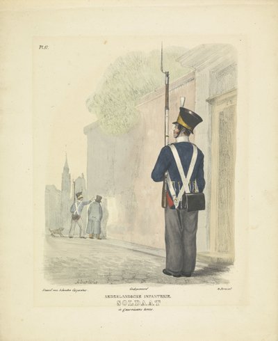 Garnizondaki asker, 1820-1825 Hollandalı Piyade. Garison üniformalı asker (nesne üzerindeki başlık) Hollanda Krallığı