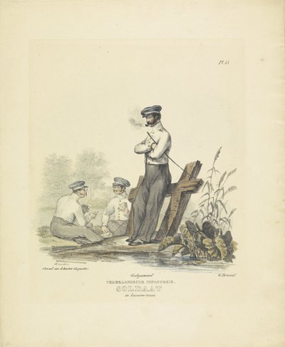 Kışla üniformalı asker, 1820-1825 Hollandalı Piyade. Kaserne kıyafetli asker (nesne üzerindeki başlık) Hollanda Krallığı