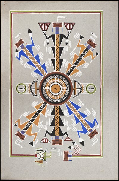 Chippewa Kızılderili "İlaç Adamı" "Cadunce"nin mezar yerini, bir Navajo kum resmini ve Crow taş resimlerini tasvir eden çizimler by A. Grossman