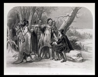 Roger Williams, Narragansetts tarafından korunan, 1636, 