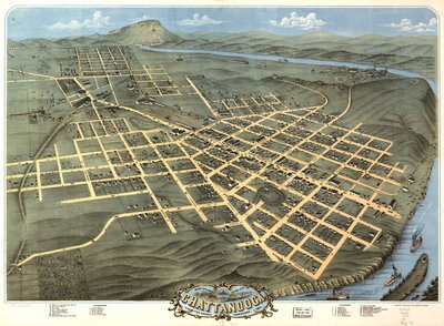 Chattanooga şehrinin kuşbakışı görünümü, Hamilton County, Tennessee 1871. by A. Ruger