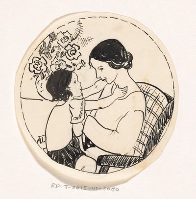 Kız annesinin kucağında by A. Tinbergen (signed by artist)