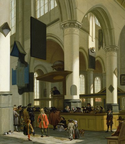 Interior of the Oude Kerk, Delft, with a preacher  by A. and Streeck, H. van Storck