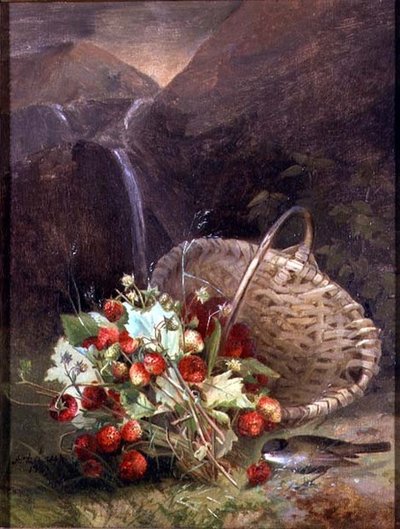Bir Sepetin Yanında Bir Demet Yabani Çilek by A. de Brus