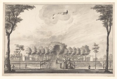 Kır evinin arkadan görünüşü Weltevreden Weldt Vried Vüe par derriere De L'autre Coteé du Pont (nesne üzerindeki başlık) by A. de Nelly (possibly)