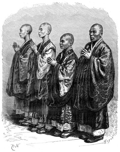 Dua eden Budistler, Japonya, 19. yüzyıl. by A. de Neuville