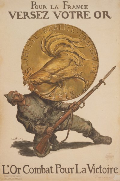 Fransa için altınınızı dökün. Altın zafer için savaşıyor, 1915. by Abel Faivre