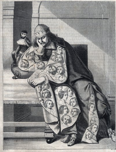 Kötülükle dolu adam: çift kat kadın başlı bir adam, yanında bir maymunla meditasyon yapıyor. Abraham Bosse (1604-1676) tarafından bir baskının çoğaltılması. by Abraham (after) Bosse