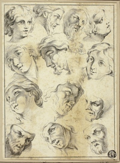 13 Çeşitli Yüzlerin Eskizleri by Abraham Bloemaert