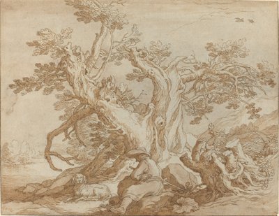 Oturan Figürlü ve Köpekli Manzara by Abraham Bloemaert