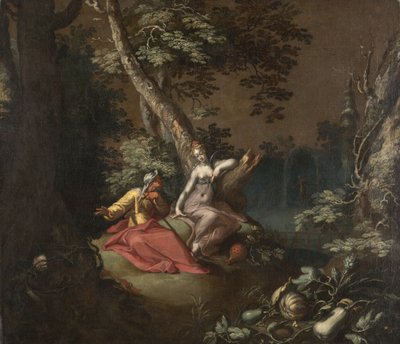 Vertumnus ve Pomona ile manzara, c.1595-1600 (gemiye monte edilmiş tuval üzerine yağlı boya) by Abraham Bloemaert