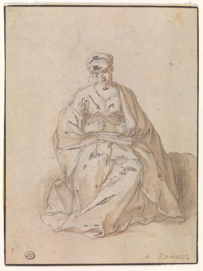 Maria, bir kitapla oturuyor by Abraham Bloemaert