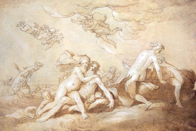 Neptün ve Amphitrite (kalem ve mürekkep) by Abraham Bloemaert