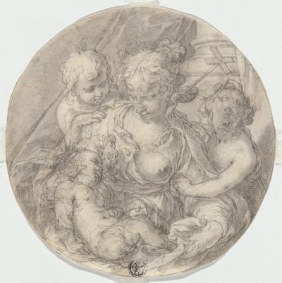 Bebek Mesih Vaftizci Yahya ve başka bir Çocuk (Caritas) ile Madonna by Abraham Bloemaert