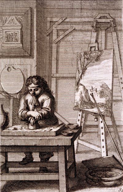 Bir Gravür Plakasını Temizleyen Bir Sanatçının Çırağı, 'Recueil de Figures...', 1737 by Abraham Bosse