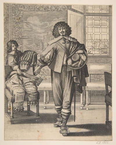 Saray Görevlisi Elbisedeki Fazlalığa Karşı Fermanı Takibi Le Courtisan suivant le..., 17. yüzyılın ortalarında. by Abraham Bosse