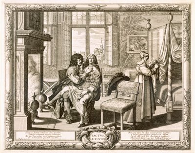 Şöminenin yanında diz çökmüş karısı olan koca, Bosse, Abraham (1602-76) by Abraham Bosse
