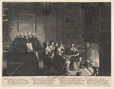 Kocasının Gelişini Beklerken Dinlenen Bilge Bakireler, ca. 1635. by Abraham Bosse