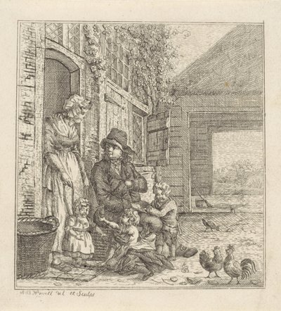 Erkek ve kadın bir kapıda çocuklu by Abraham Bruinings Worrel