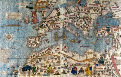 Atlantik ve Akdeniz ile Avrupa kıtasının Katalan haritası by Abraham and Cresques Jehuda Cresques