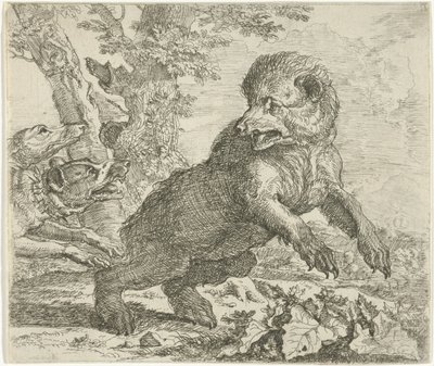 Köpeklerin saldırısına uğrayan ayı Farklı hayvanlar (dizi başlığı) by Abraham Danielsz. Hondius