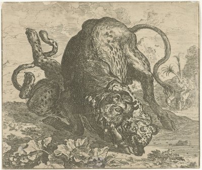 leopar ve boğa Farklı hayvanlar (dizi başlığı) by Abraham Danielsz. Hondius