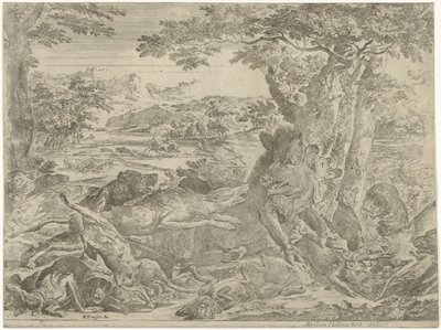 Köpeklerin saldırısına uğrayan yaban domuzu by Abraham Danielsz. Hondius