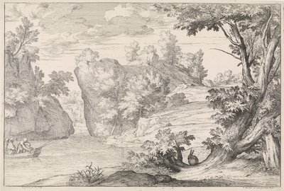 Bir tavşan ile nehir manzarası by Abraham Genoels