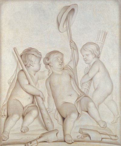 Üç Kerubi (grisaille), Putti, Herkül ve Merkür