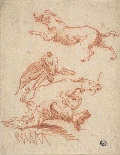 Romping Dogs Eskizleri by Abraham Hondius