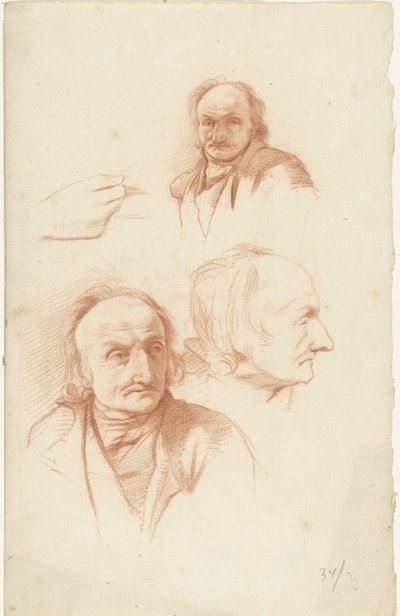 Yaşlı bir adamın kafası ve bir elinin üç çalışması by Abraham Johannes Ruytenschildt