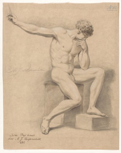 Oturan Erkek Çıplak, Önden Görünüm (3. Ödül 1805) by Abraham Johannes Ruytenschildt