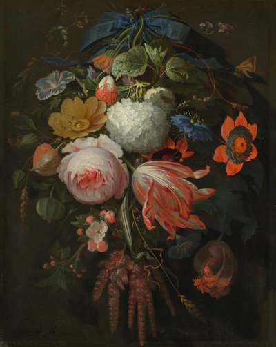 Asılı Bir Çiçek Buketi, muhtemelen 16651670. by Abraham Mignon