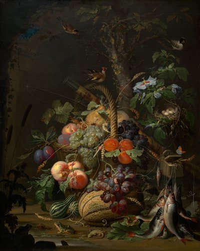 Meyveli, Balıklı ve Yuvalı Natürmort, c. 1675. by Abraham Mignon