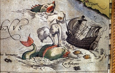 Bir balina bir gemiye saldırır. Haritacı Abraham Ortelius