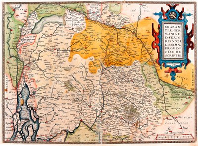 Abraham Ortelius (Oertel, Ortell veya Ortel) tarafından "Theatrum Orbis Terrarum" dan alınan Hollanda Germen (Kempeland) bölgesinin güneyindeki coğrafya haritası by Abraham Ortelius