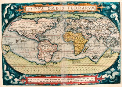 Dünya Haritası (Dünya Haritası) Abraham Ortelius (1527-1598) tarafından “Theatrum Orbis Terrarum”dan Coğrafya haritası by Abraham Ortelius