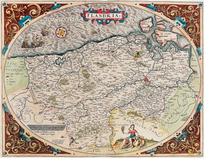 Abraham Ortelius (Oertel, Ortell veya Ortel) tarafından “Theatrum Orbis Terrarum” dan Flandre bölgesinin Flandria Coğrafya haritası by Abraham Ortelius
