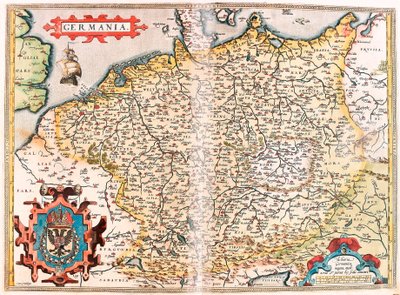Germania (Kutsal Germen İmparatorluğu) bölgesinin Abraham Ortelius (Oertel, Ortell veya Ortel) tarafından yazılan “Theatrum Orbis Terrarum”dan Germania Coğrafya haritası by Abraham Ortelius