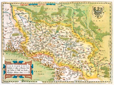 Almanya (Eyalet: Brandeburg, Saksonya), Polonya (Voyvodalık: Lubusz, Greather Poland, Lower Silesian, ód, Opolskie, Silesian, Lesser Poland), Çek Cumhuriyeti (Bölge: Moravia-Silesia, Olomouc, Pardubice, Hradec Králové, Liberec, Central Bohemia, Ústí nad La by Abraham Ortelius