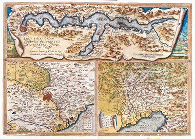 Como Gölü (İtalya; Bölge: Lombardiya), Roma (İtalya; Bölge: Lazio), Trieste Körfezi (İtalya: Friuli-Venezia Giulia bölgesi; Slovenya: geleneksel Slovenya Littoral bölgesi; Hırvatistan: Istria Bölgesi) by Abraham Ortelius