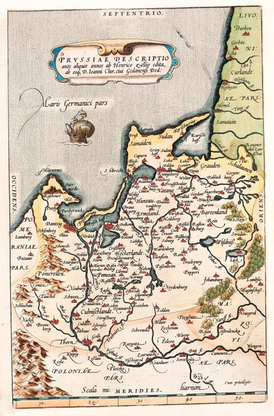 Thietmarsiae, Holsatice bölgeis partileri typeus Abraham Ortelius (Oertel, Ortell veya Ortel) tarafından “Theatrum Orbis Terrarum”dan alınan Dantzig (Dantzig, Gdansk) şehri ile kuzey Polonya