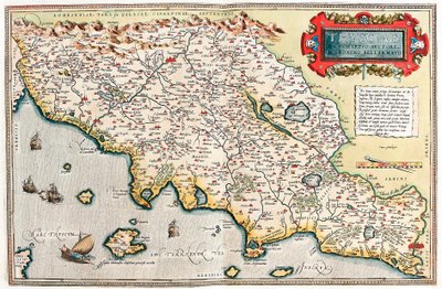 Böylece Yazarın açıklaması Hieronymo Bellamarto Abraham Ortelius (Oertel, Ortell veya Ortel) tarafından "Theatrum Orbis Terrarum"dan İtalya
